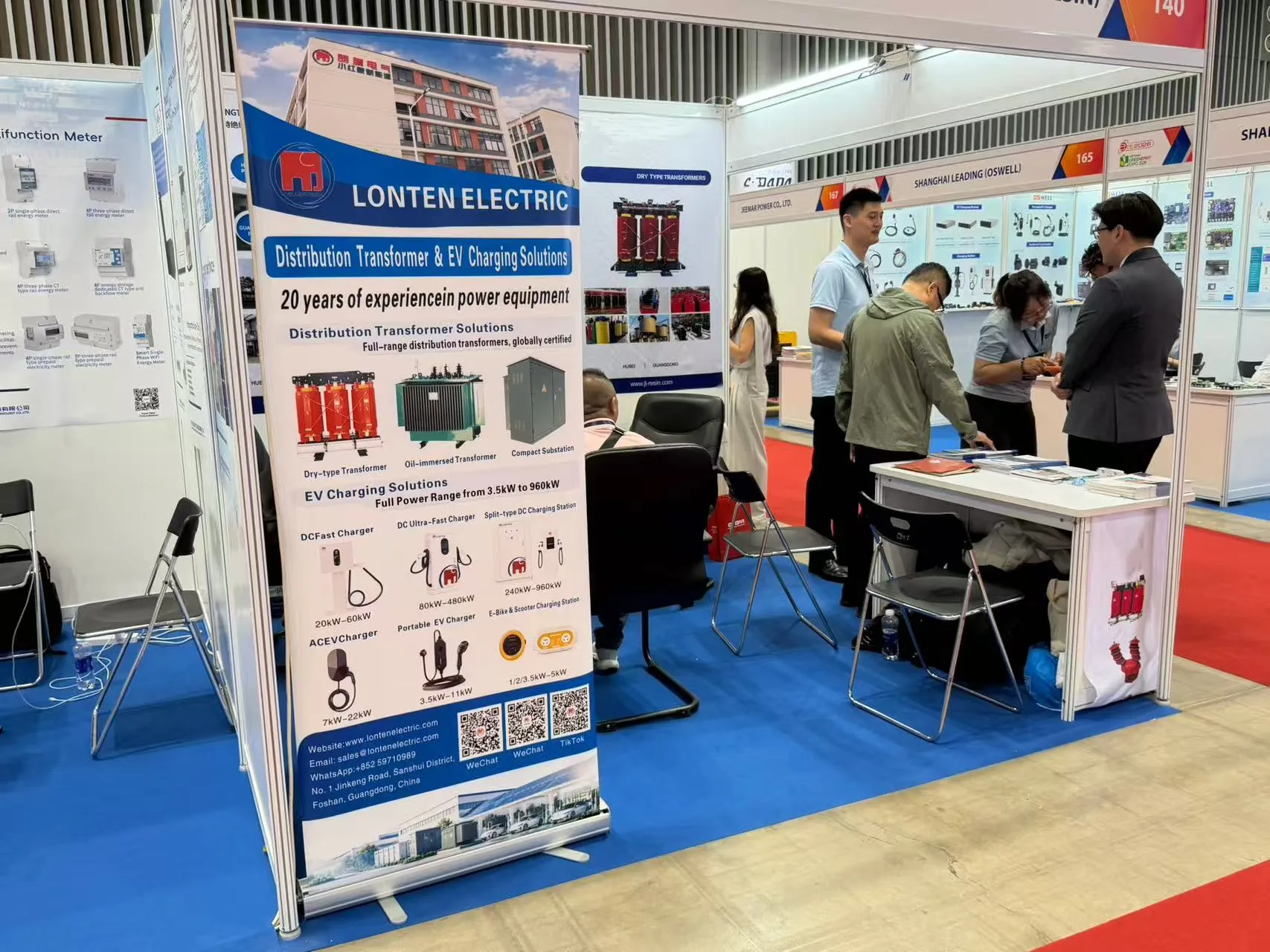 LONTEN Electric booth at Vietnam ETE 2026 in Ho Chi Minh City showcasing distribution transformers and EV charging solutions.